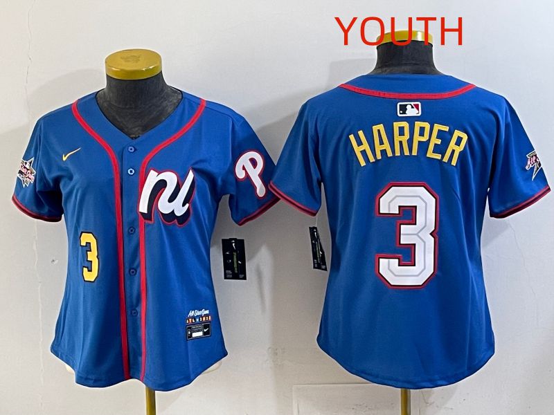 Youth 2025 Philadelphia Phillies #3 Harper Blue All star Nike MLB Jersey style 04